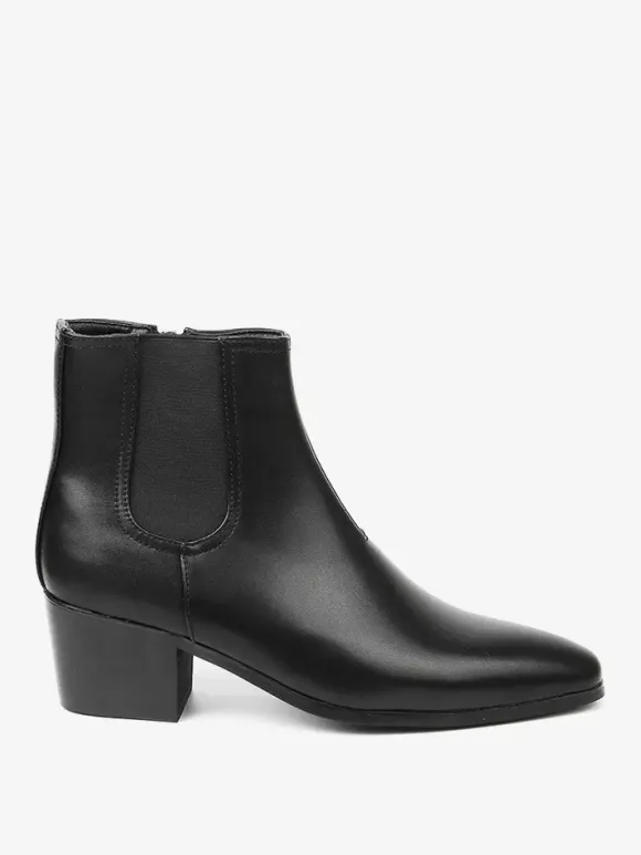 Black Abkle Boots For Men Pointed Toe Chunky Heel Chelsea Boots