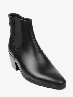 Black Abkle Boots For Men Pointed Toe Chunky Heel Chelsea Boots