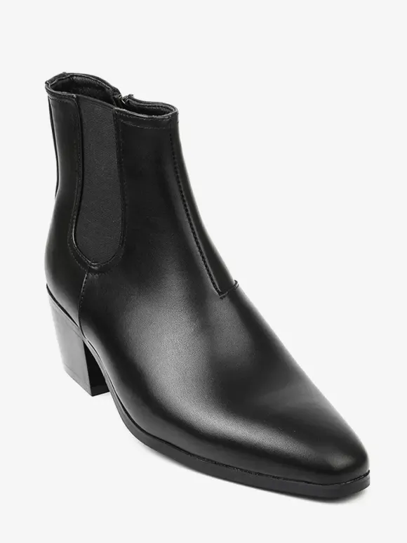Black Abkle Boots For Men Pointed Toe Chunky Heel Chelsea Boots