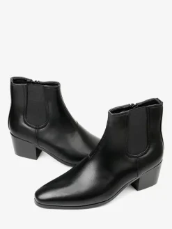 Black Abkle Boots For Men Pointed Toe Chunky Heel Chelsea Boots
