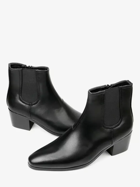 Black Abkle Boots For Men Pointed Toe Chunky Heel Chelsea Boots