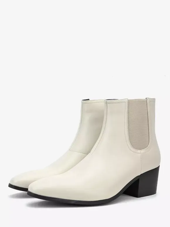 Black Abkle Boots For Men Pointed Toe Chunky Heel Chelsea Boots