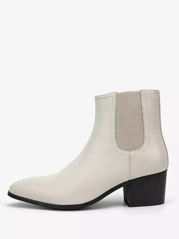 Black Abkle Boots For Men Pointed Toe Chunky Heel Chelsea Boots