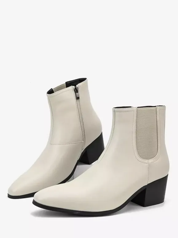 Black Abkle Boots For Men Pointed Toe Chunky Heel Chelsea Boots