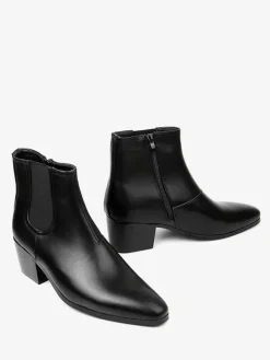 Black Abkle Boots For Men Pointed Toe Chunky Heel Chelsea Boots