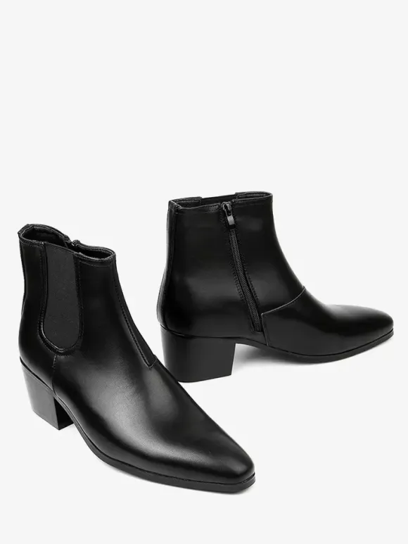 Black Abkle Boots For Men Pointed Toe Chunky Heel Chelsea Boots