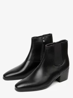 Black Abkle Boots For Men Pointed Toe Chunky Heel Chelsea Boots