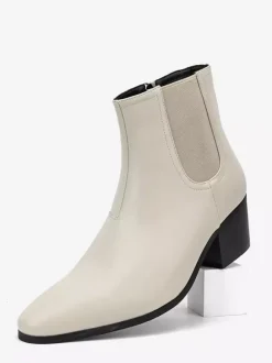 Black Abkle Boots For Men Pointed Toe Chunky Heel Chelsea Boots