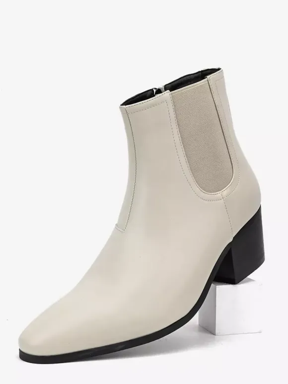 Black Abkle Boots For Men Pointed Toe Chunky Heel Chelsea Boots
