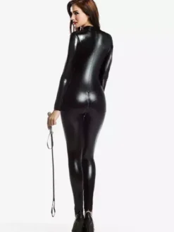 Black Adults Bodysuit Sexy Shiny Metallic Catsuit for Women