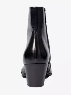 Black Ankle Boots Cowhide Pointed Toe Chunky Heel Dress Shoes