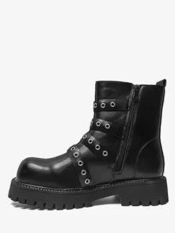 Black Ankle Boots Men's Buckle Detail Combat Boots