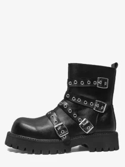 Black Ankle Boots Men's Buckle Detail Combat Boots
