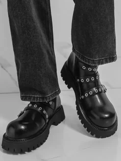 Black Ankle Boots Men's Buckle Detail Combat Boots