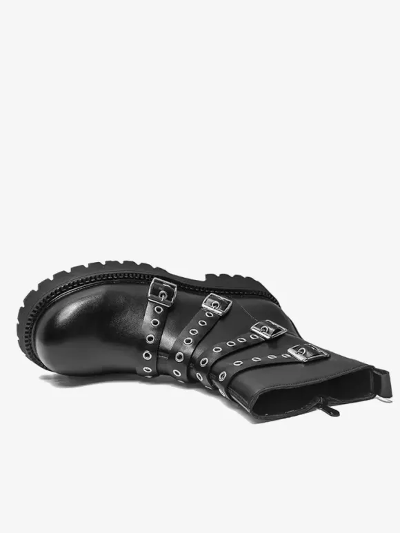 Black Ankle Boots Men's Buckle Detail Combat Boots