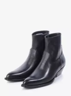 Black Ankle Boots Men's Pointed Toe Chunky Heel Booties