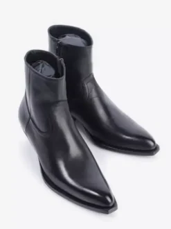 Black Ankle Boots Men's Pointed Toe Chunky Heel Booties