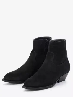 Black Ankle Boots Men's Pointed Toe Chunky Heel Booties