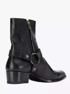 Black Ankle Boots Men's Round Toe Buckle Detail Chunky Heel Moto Boots