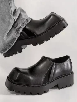 Black Ankle Boots Men's Square Toe Designed Slip On Shoes