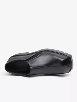 Black Ankle Boots Men's Square Toe Designed Slip On Shoes