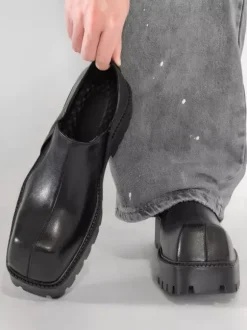 Black Ankle Boots Men's Square Toe Designed Slip On Shoes
