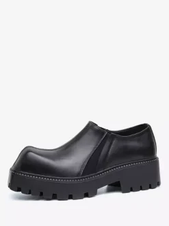 Black Ankle Boots Men's Square Toe Designed Slip On Shoes