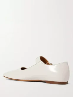 Black Ballet Flats Cowhide Square Toe Stone Pattern Mary Jane Ballerina Flat Shoes