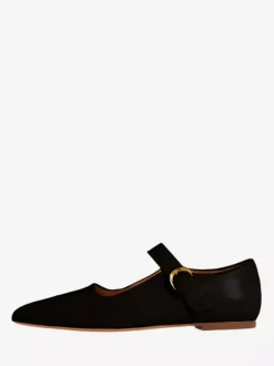 Black Ballet Flats Cowhide Square Toe Stone Pattern Mary Jane Ballerina Flat Shoes