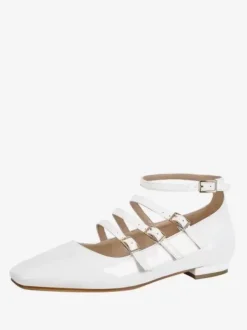 Black Ballet Flats Women Square Toe Buckle Detail Flat Shoes For Women