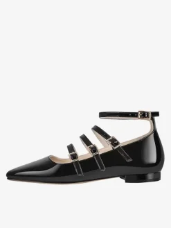 Black Ballet Flats Women Square Toe Buckle Detail Flat Shoes For Women