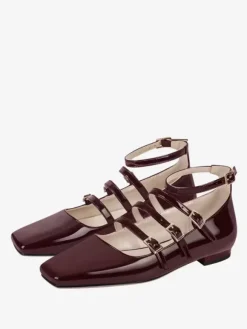 Black Ballet Flats Women Square Toe Buckle Detail Flat Shoes For Women