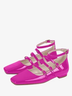 Black Ballet Flats Women Square Toe Buckle Detail Flat Shoes For Women