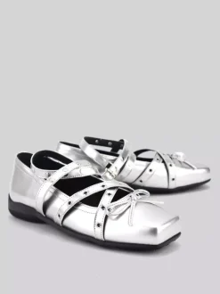 Black Ballet Flats Women's Square Toe Chukle Detail Criss Cross Casual Shoes