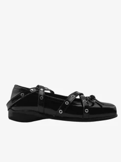 Black Ballet Flats Women's Square Toe Chukle Detail Criss Cross Casual Shoes