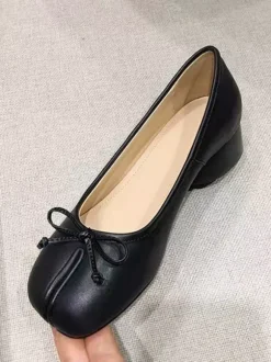 Black Ballet Flats Women's Designed Toe Bow Slip On Flat Pumps