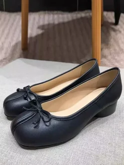 Black Ballet Flats Women's Designed Toe Bow Slip On Flat Pumps