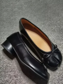 Black Ballet Flats Women's Designed Toe Bow Slip On Flat Pumps