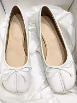 Black Ballet Flats Women's Designed Toe Bow Slip On Flat Pumps
