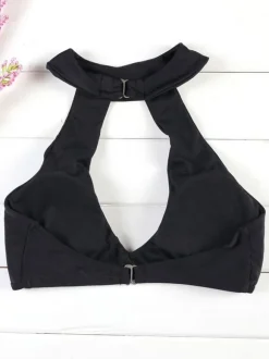 Black Bikini Keyhole Halter Two Piece Swimsuit