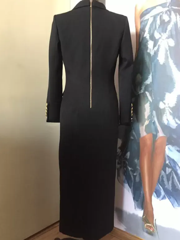 Black Blazer Dress High Slit Long Sleeves Work Office Casual Long Dresses