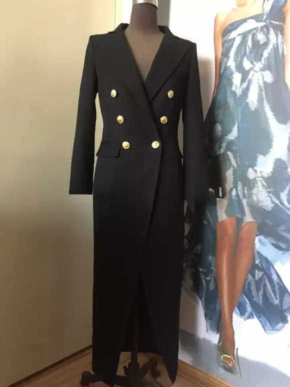 Black Blazer Dress High Slit Long Sleeves Work Office Casual Long Dresses