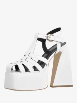 Black Block Heel Sandals Platform Cut Out High Heel Sandals