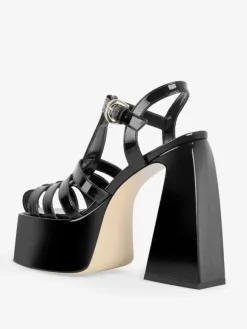 Black Block Heel Sandals Platform Cut Out High Heel Sandals