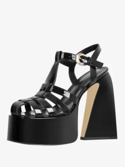 Black Block Heel Sandals Platform Cut Out High Heel Sandals