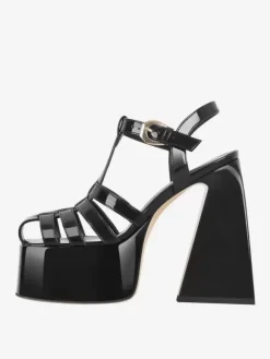 Black Block Heel Sandals Platform Cut Out High Heel Sandals
