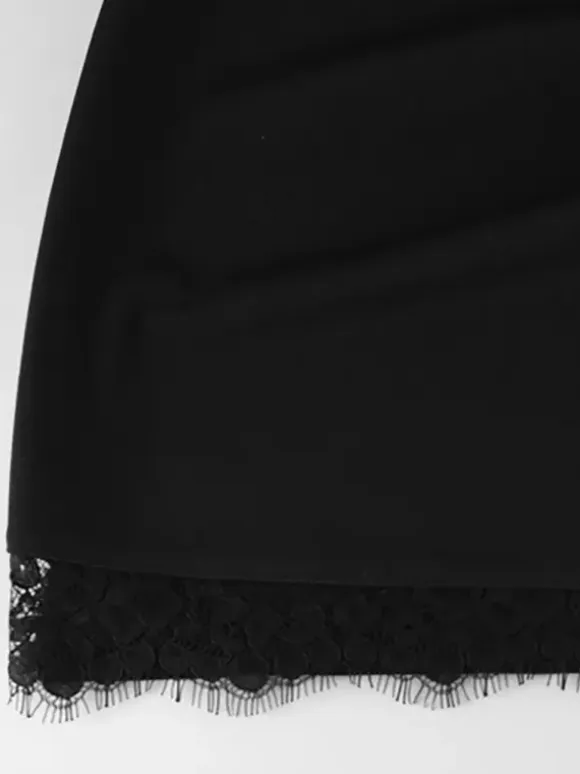 Black Bodycon Mini Dress With Lace Trim High Neck Sexy Club Dress For Women 2026
