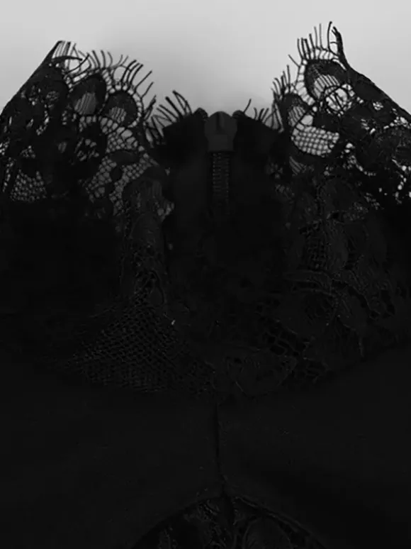 Black Bodycon Mini Dress With Lace Trim High Neck Sexy Club Dress For Women 2026