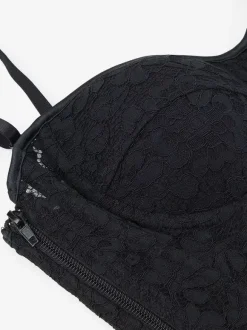 Black Bustier Top Lace Transparent Back Bandage Strappy Corset