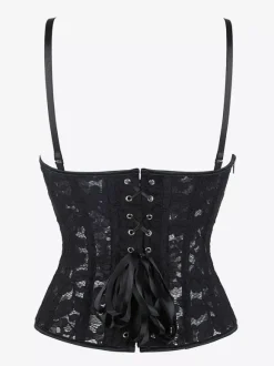 Black Bustier Top Lace Transparent Back Bandage Strappy Corset